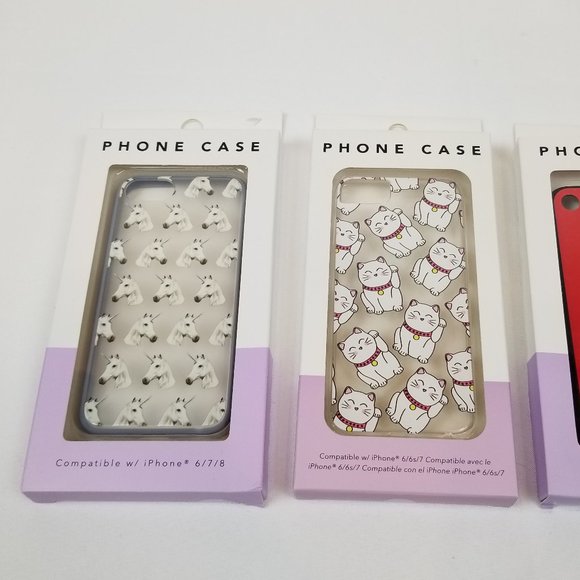 iPhone 6/7/8 Cases set of 3 Unicorn Lucky Cat Red - Picture 2 of 5